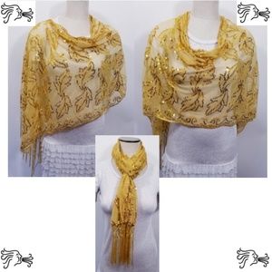 Mustard Yellow Sequin Poncho Scarf Accessory